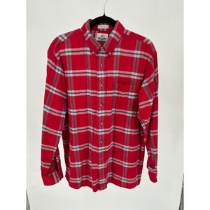 Vintage 417 Van Heusen Red Plaid Flannel Shirt Mens Large Long Sleeve Cotton